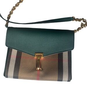 Burberry classic checker green leather gold chain strap bag
